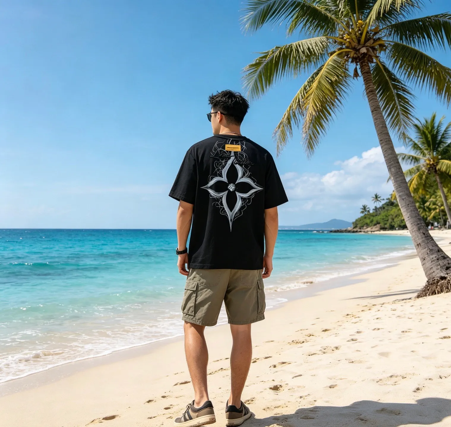 Louis Vuitton/Louis Vuitton 26ss four-leaf star flower printed short sleeves on the back